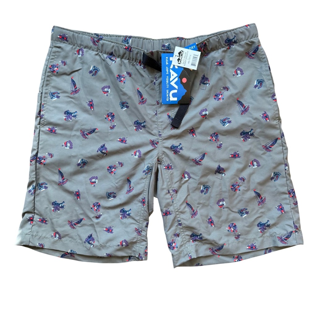 Kavu Salty Sailor Shorts Mens Large Summer Sasquatch Bigfoot Grey Hiking New